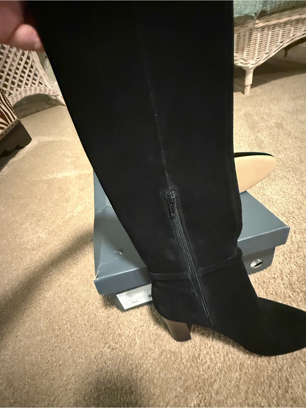 Ann Taylor Black Knee-High Suede Heeled Boot with Side Zip